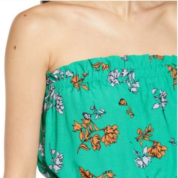 Lost + Wander Kelly Green Jumpsuit with Botanical Print & Sash Belt. Like New! - Picture 2 of 8